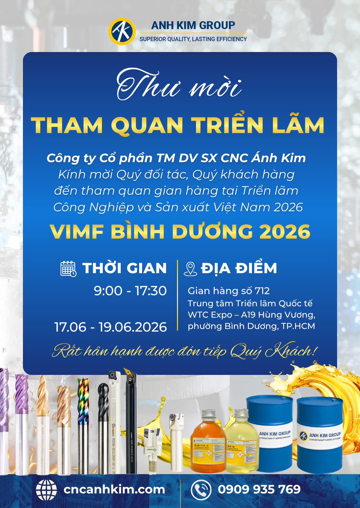 Thư Mời Tham Quan Gian Hàng CNC Ánh Kim Tại VIMF Bình Dương 2026